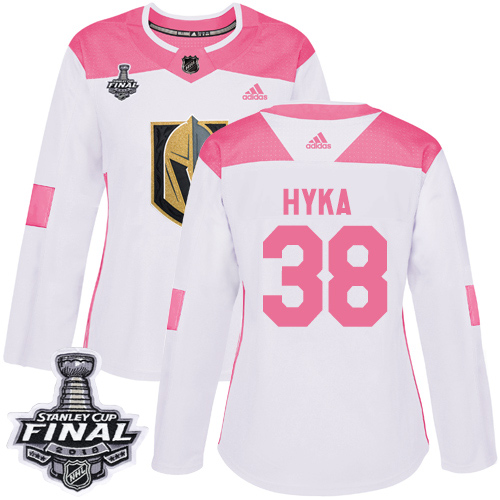 Adidas Golden Knights #38 Tomas Hyka White/Pink Authentic Fashion 2018 Stanley Cup Final Women's Stitched NHL Jersey - Click Image to Close